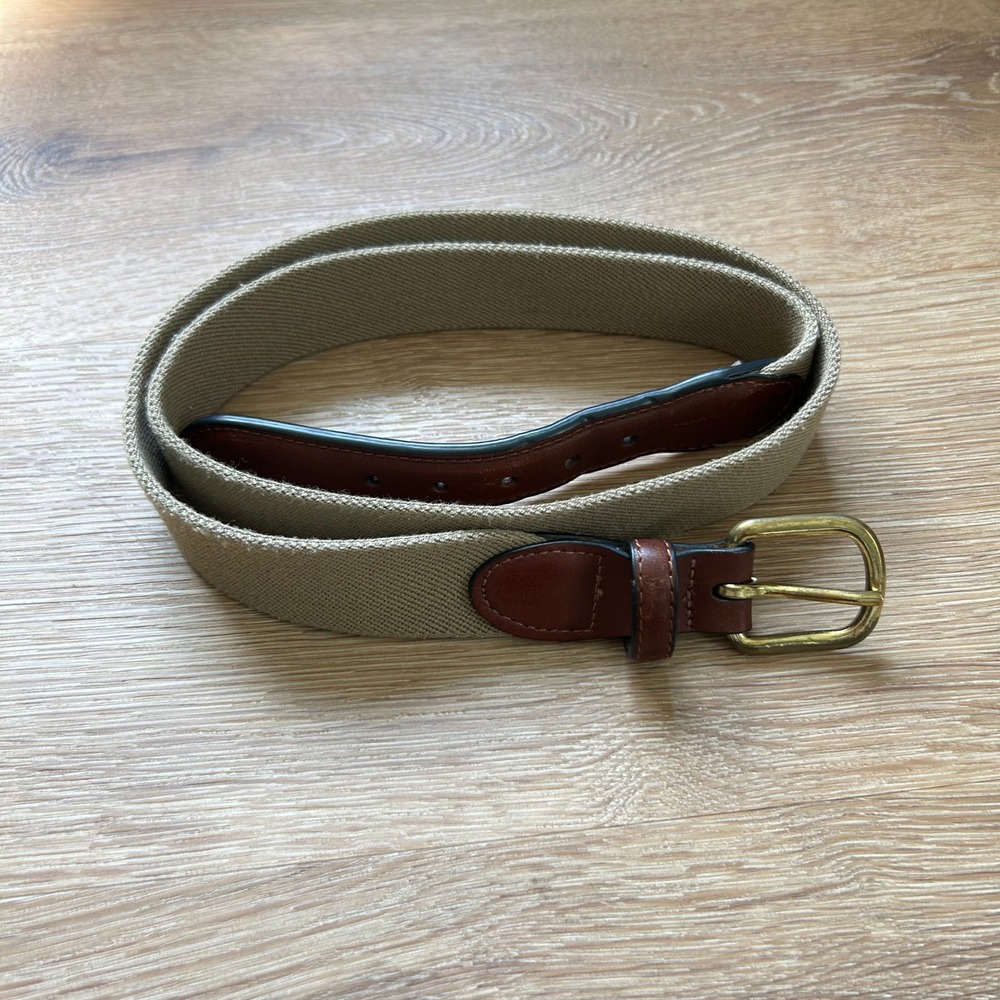 Barrons-Hunter Mens Surcingle Belt Tan Cotton Webbing Leather Brass USA Made 42
